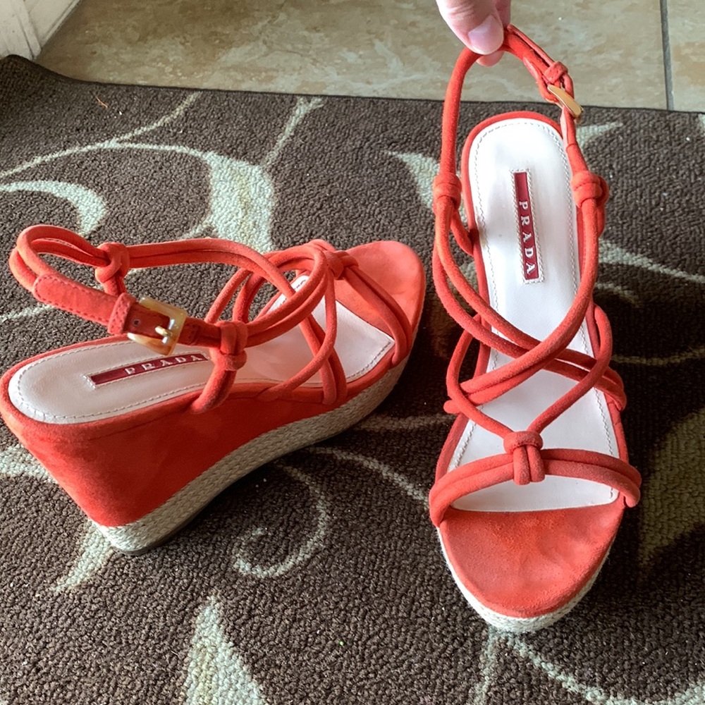 Prada suede wedge heels in coral size 36.5